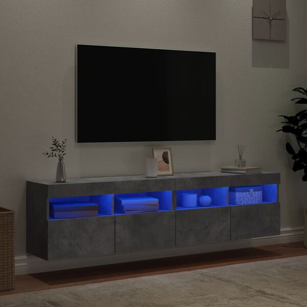 vidaXL Ścienne szafki TV z LED, 2 szt., szarość betonu, 80x30x40 cm