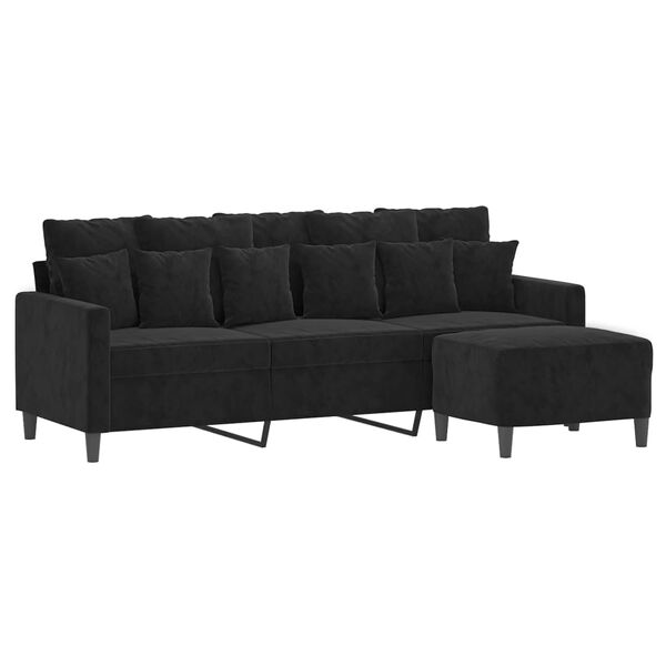 vidaXL 3-osobowa sofa z podn&oacute;żkiem, czarna, 180 cm, aksamit