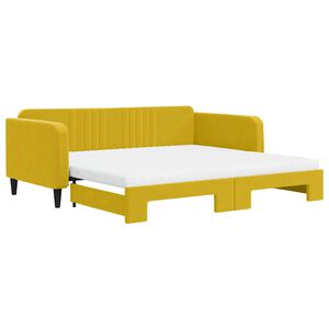 vidaXL Sofa rozsuwana z materacami, ż&oacute;łta, 100x200 cm, aksamit