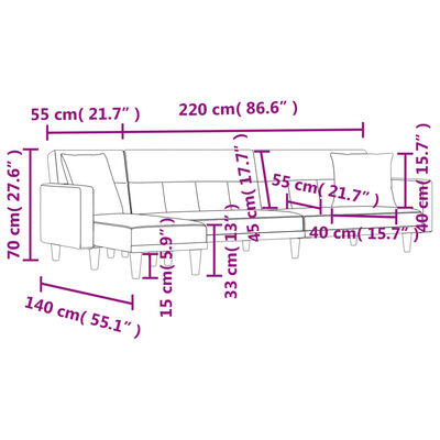 vidaXL Sofa rozkładana L, ciemnoszara, 275x140x70 cm, tkanina