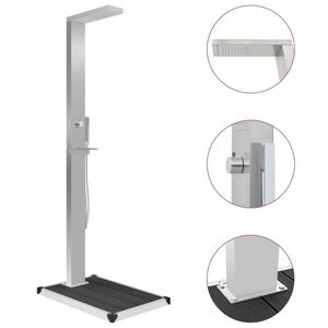 vidaXL Prysznic ogrodowy z podstawą, WPC, stal nierdzewna