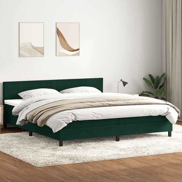 vidaXL Ł&oacute;żko typu Box Spring z materacem Ciemnozielone 180x220 cm