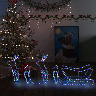 vidaXL Świąteczna dekoracja zewnętrzna: renifery i sanie, 576 diod LED