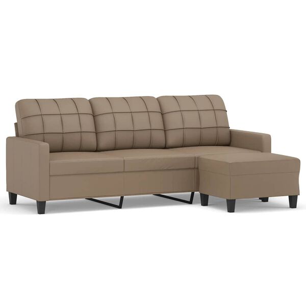 vidaXL 3-osobowa sofa z podn&oacute;żkiem, cappuccino, 180 cm, sztuczna sk&oacute;ra