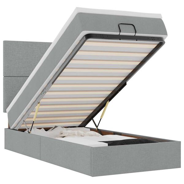 vidaXL Ł&oacute;żko Ottoman z materacem i LED, jasnoszary, 80x200cm, tkanina