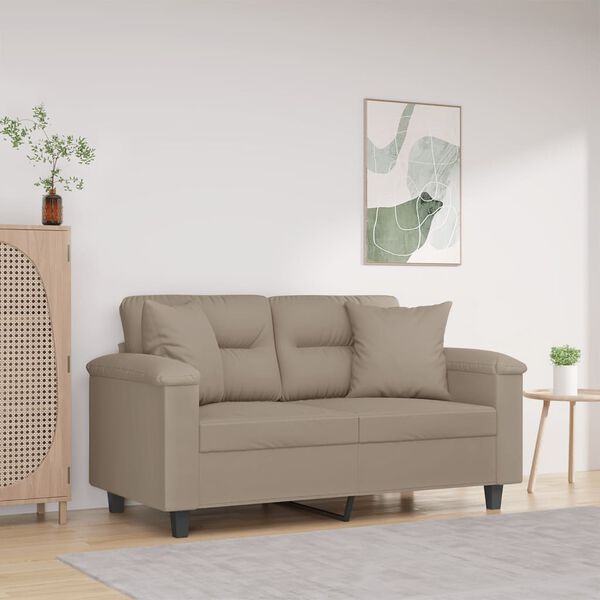 vidaXL 2-osobowa sofa z poduszkami, kolor taupe, 120 cm, mikrofibra