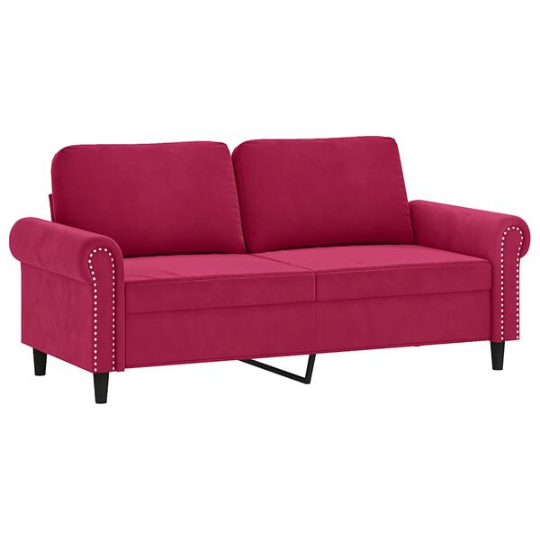 vidaXL 2-osobowa sofa z poduszkami, winna czerwień, 140 cm, aksamit