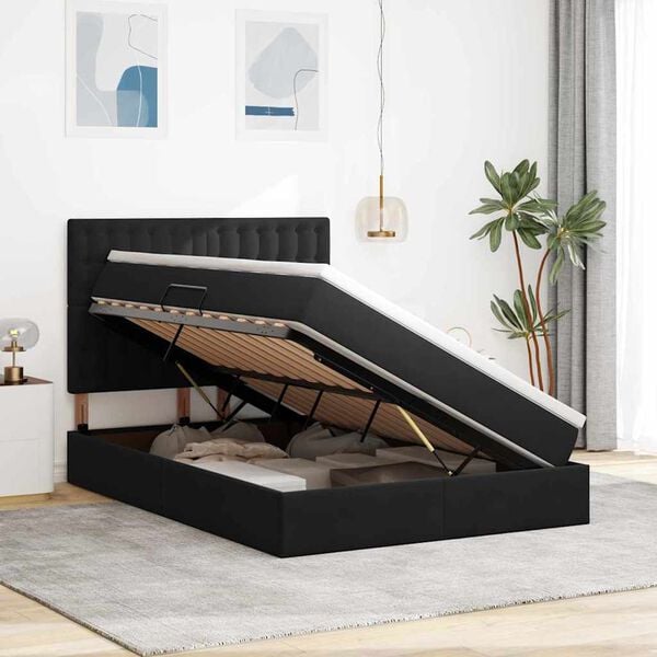 vidaXL Ł&oacute;żko z miejscem na przechowywanie i LED Czarny 140 x 200 cm