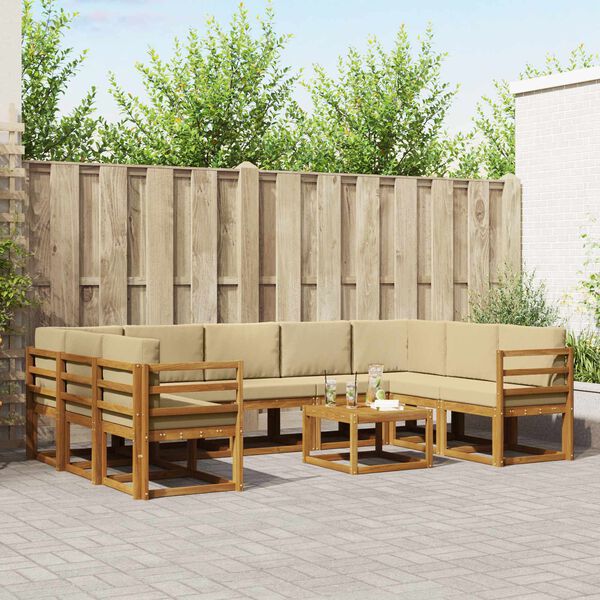 vidaXL Zestaw sof na zewnątrz z poduszką 10 pcs Naturalny i Beżowy