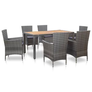 vidaXL 7-cz. zestaw mebli ogrodowych z poduszkami, rattan PE, szary