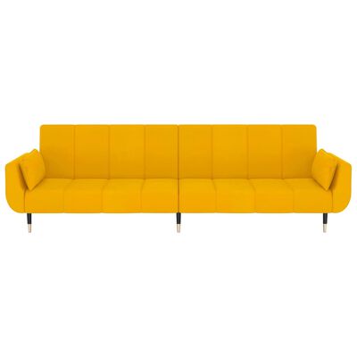 vidaXL 2-osobowa kanapa, podnóżek i 2 poduszki, żółta, aksamitna