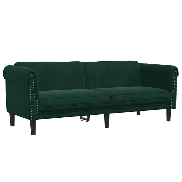 vidaXL Sofa 3-osobowa, ciemnozielona, tapicerowana aksamitem