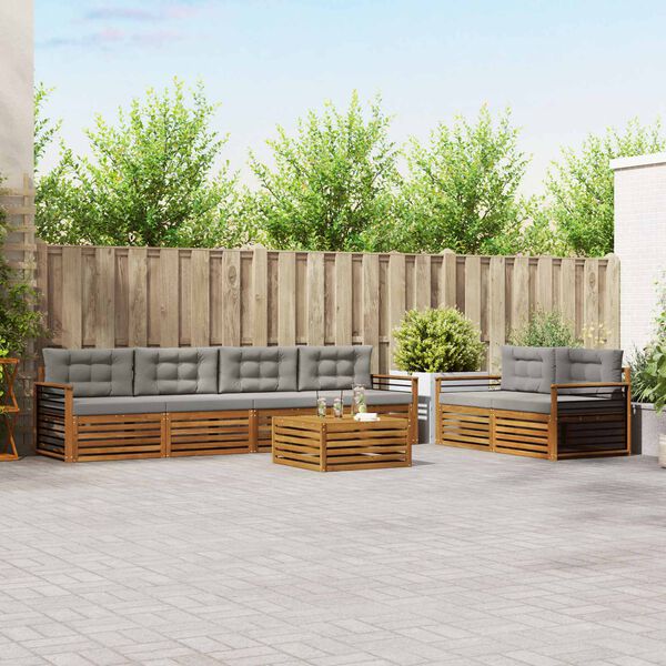 vidaXL Zestaw sof na zewnątrz z poduszką 7 pcs Naturalny i Jasny Szary