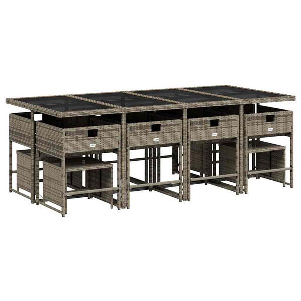 vidaXL 13-cz. zestaw mebli ogrodowych z poduszkami, szary rattan PE