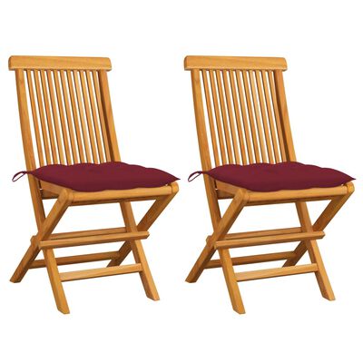 vidaXL Krzesła ogrodowe z poduszkami w kolorze wina, 2 szt., tekowe