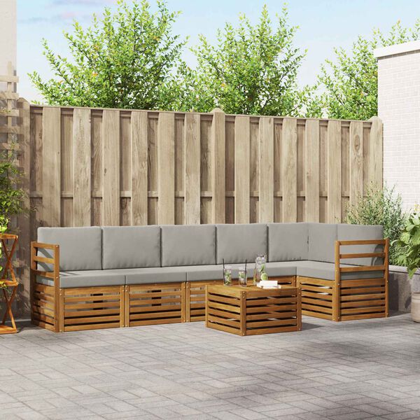 vidaXL Zestawy sof 7 pcs Naturalny i Jasny Szary Lite Drewno Akacji