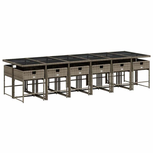 vidaXL 13-cz. zestaw mebli ogrodowych z poduszkami, szary rattan PE