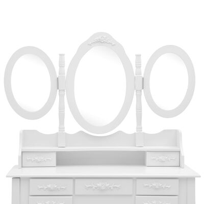 vidaXL Toaletka z taboretem i 3-częściowym, składanym lustrem, biała
