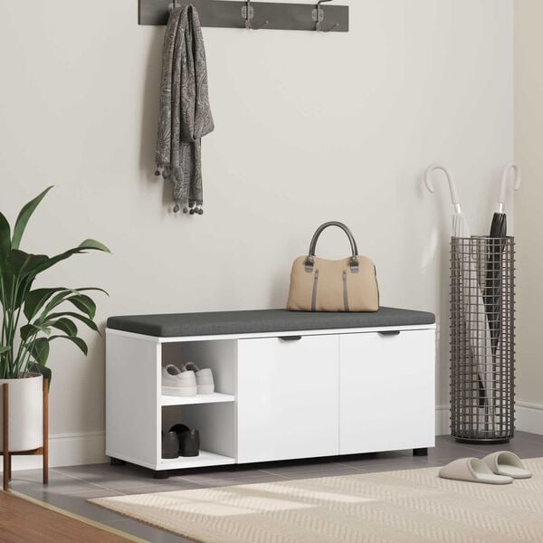 vidaXL Ławka w przedpokoju z poduszką Gładki Biały 100 x 38 x 46 cm