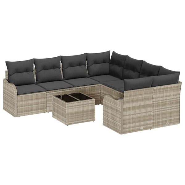 vidaXL Zestaw Sof na Ogr&oacute;d 9 pcs Jasnoszary 55 x 55 x 37 cm Polirattan