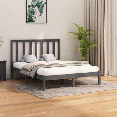vidaXL Rama łóżka, szara, lite drewno, 160 x 200 cm