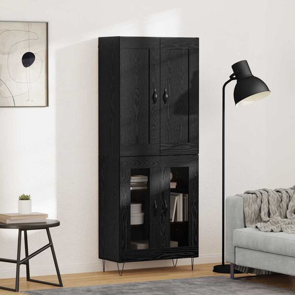 vidaXL Highboard Czarny Dąb 69,5 x 34 x 180 cm Materiał drewnopochodny