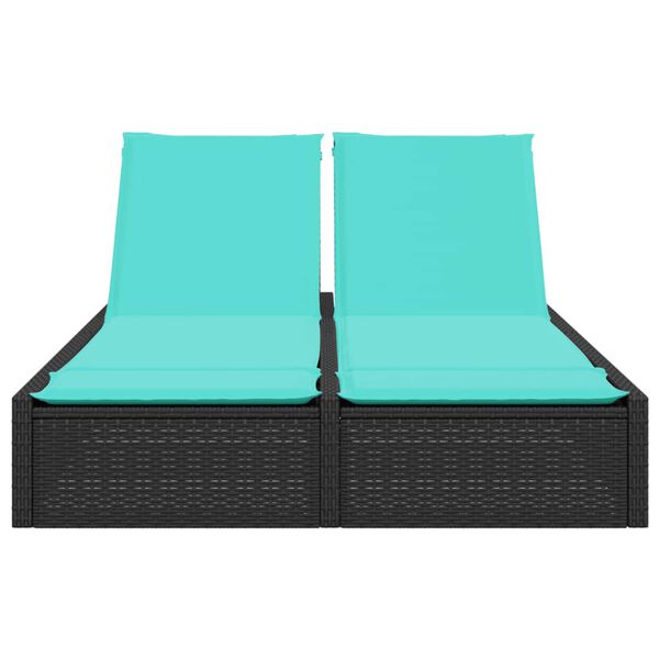 vidaXL Podw&oacute;jny leżak z poduszkami, czarny, polirattan