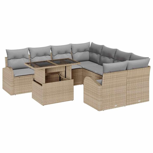 vidaXL Zestaw Sof na Ogr&oacute;d z poduszką 9 pcs Beżowy Rattan poli