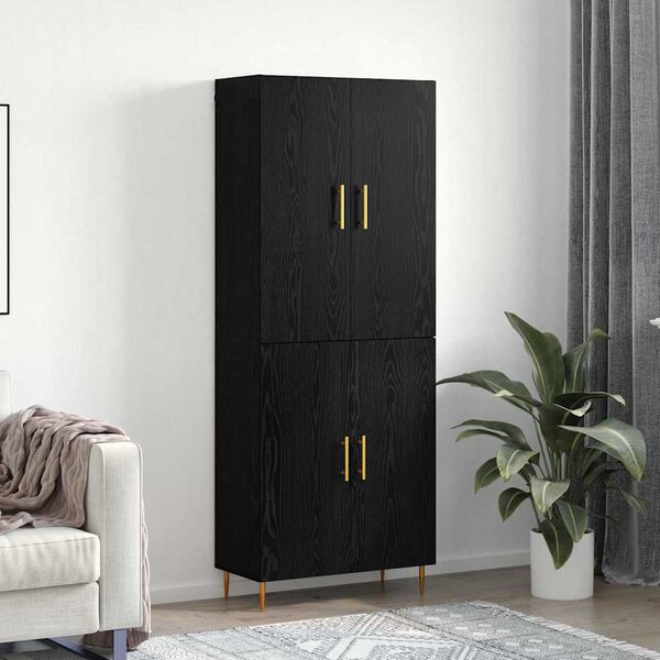 vidaXL Highboard Czarny dąb 69,5 x 34 x 180 cm Materiał drewnopochodny