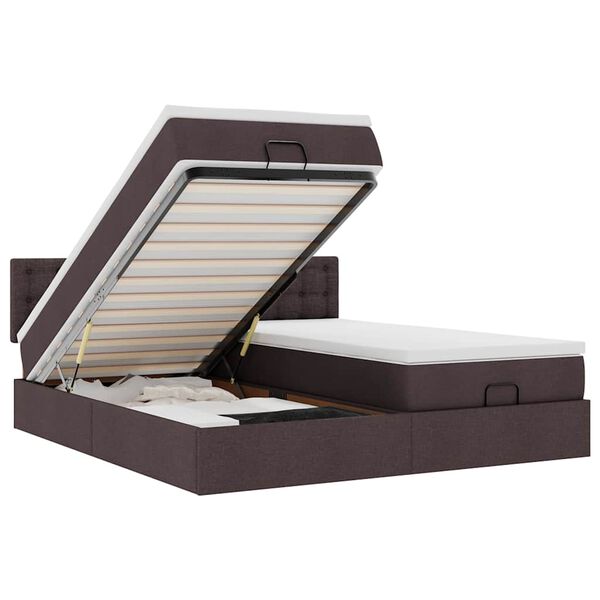 vidaXL Rama ł&oacute;żka otomana z materacami, brązowa, 160x200 cm, tkanina