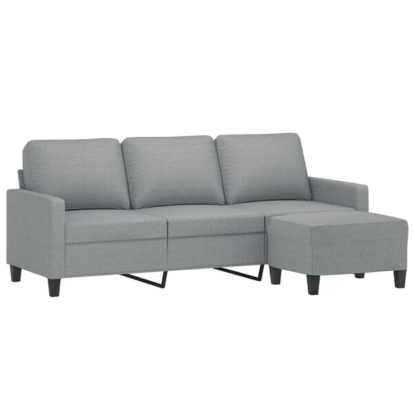 vidaXL 3-osobowa sofa z podnóżkiem, jasnoszara, 180 cm, tkaniną
