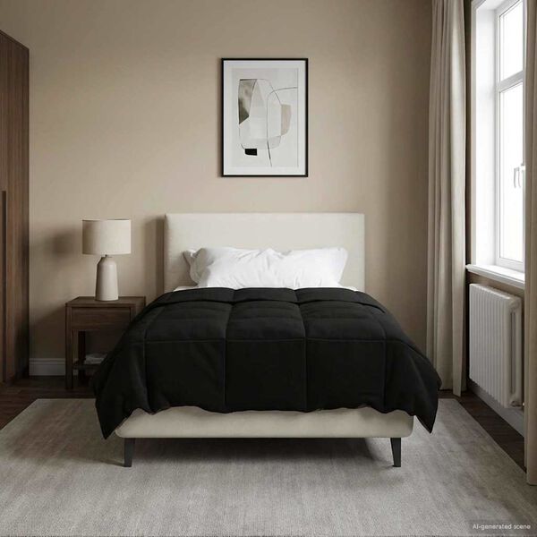 vidaXL Kołdra na cały rok Kwiłtowany Czarny 140 x 200 cm Mikrofibra