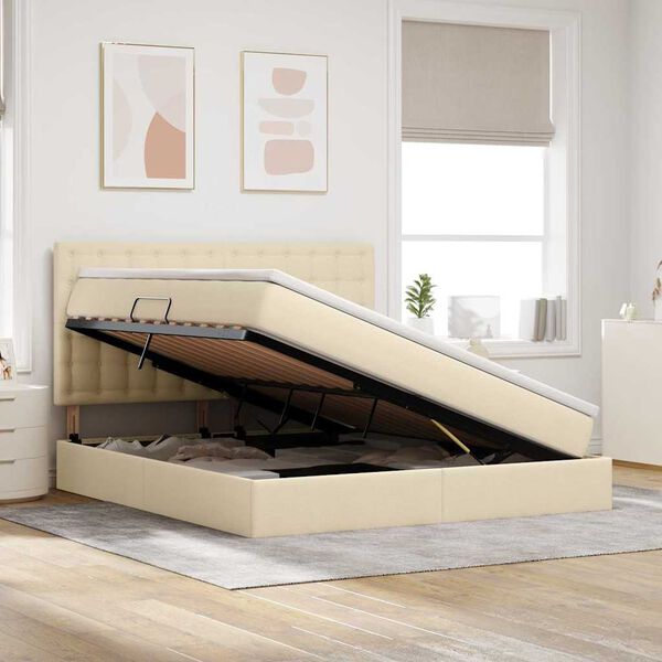 vidaXL Ł&oacute;żko z miejscem na przechowywanie i LED Kremowy 180 x 200 cm