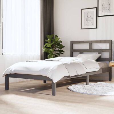 vidaXL Rama łóżka, szara, lite drewno sosnowe, 100 x 200 cm