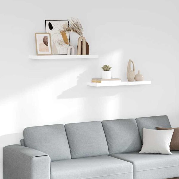 vidaXL P&oacute;łki ścienne, 2 szt, wysoki połysk, białe, 80x23,5x3,8 cm, MDF