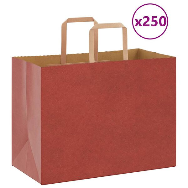 vidaXL Torby papierowe 250 szt. z uchwytami czerwone 32x17x25 cm