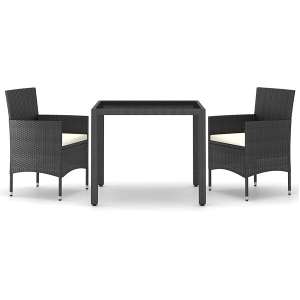 vidaXL 3-cz. zestaw mebli ogrodowych, polirattan i szkło, czarny