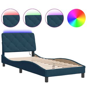 vidaXL Rama ł&oacute;żka z LED bez materaca, niebieska, 80x200 cm, aksamit