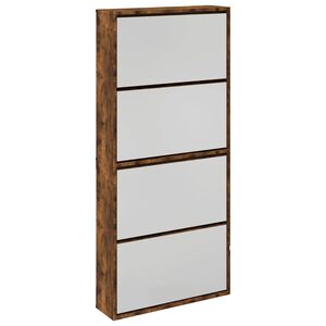 vidaXL Szafka na buty z lustrem, przydymiony dąb, 63x17x134 cm