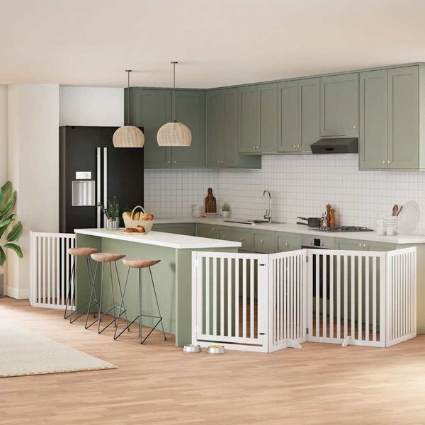 vidaXL Składana bramka dla psa, z drzwiami, 8 paneli, biała, 640 cm