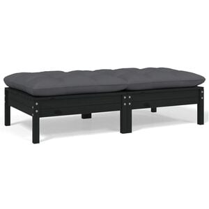 vidaXL 2-osobowa sofa ogrodowa z poduszkami, czarna, drewno sosnowe