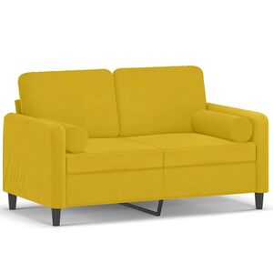 vidaXL 2-osobowa sofa z poduszkami, ż&oacute;łta, 120 cm, aksamit