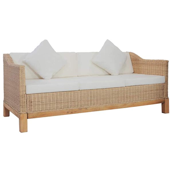vidaXL 3-osobowa sofa z poduszkami, naturalny rattan