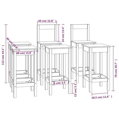 vidaXL 6-cz. zestaw krzeseł barowych, czarny, drewno sosnowe