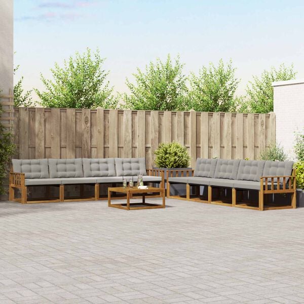 vidaXL Zestaw sof na zewnątrz z poduszką 9 pcs Naturalny i Jasny Szary