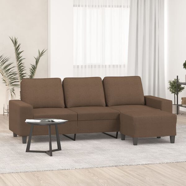 vidaXL 3-osobowa sofa z podnóżkiem, brązowy, 180 cm, tkaniną