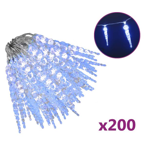 vidaXL Lampki świąteczne w kształcie sopli, 200 LED, niebieskie, 20 m