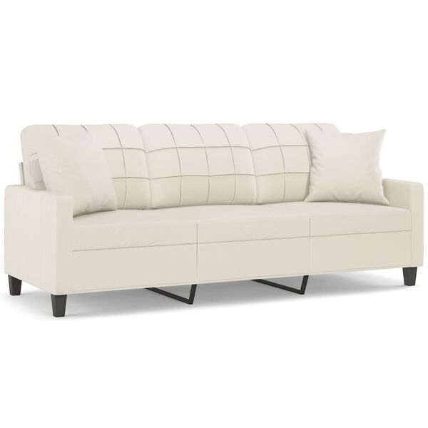 vidaXL 3-osobowa sofa z poduszkami, kremowa, 180 cm, sztuczna sk&oacute;ra