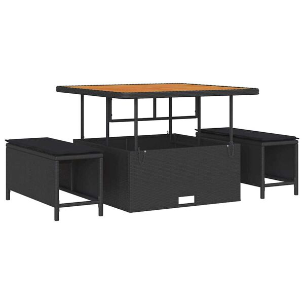 vidaXL Zestaw Sof na Ogr&oacute;d z poduszką z przechowywaniem 9 pcs Czarny