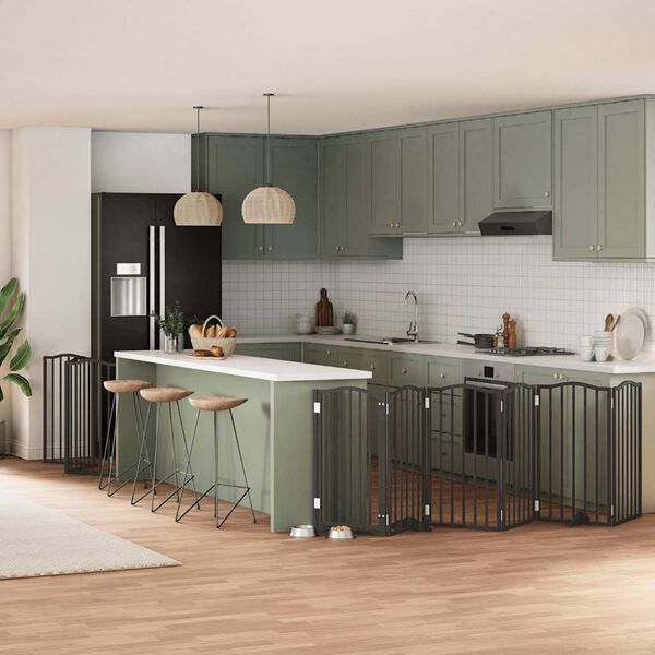 vidaXL Składana bramka dla psa, z drzwiami, 9 paneli, czarna, 450 cm